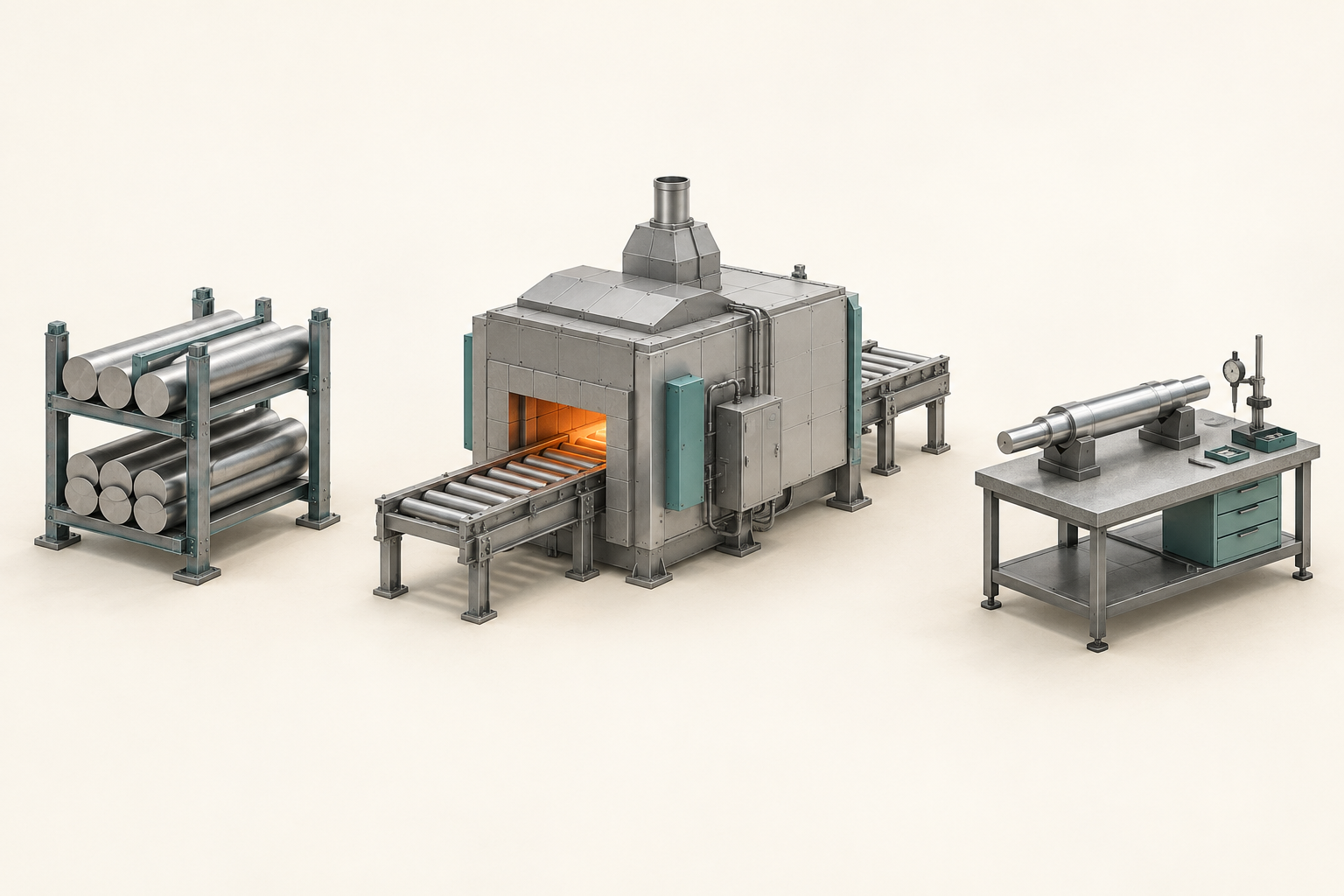 Illustrative material, heat-treatment and inspection stations